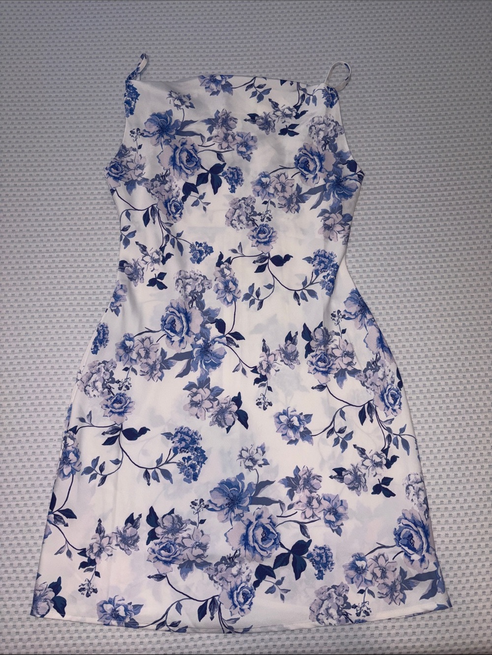 Floral Slip high neck Dress - White with Blue Floral Print